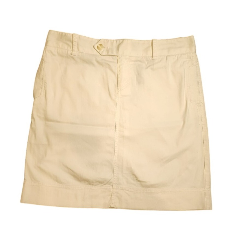 Dockers White Midi Skirt Sz 10 Classic Everyday Minimalistic Casual Button & Zip